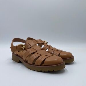 Cole Haan Tan Leather Fisherman Sandals with Gold Buckles